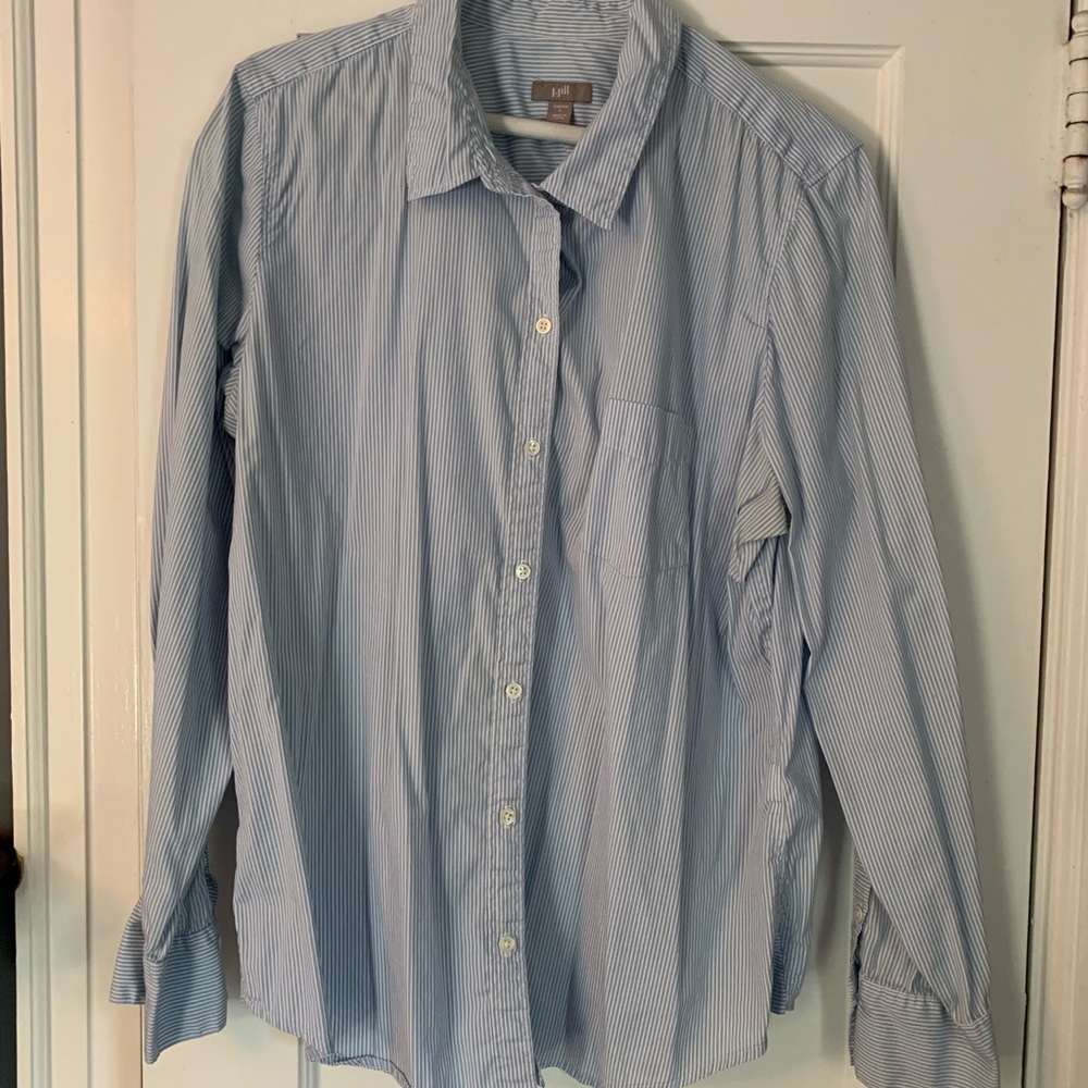 J Jill Pin-Stiped Button-Up Shirt
